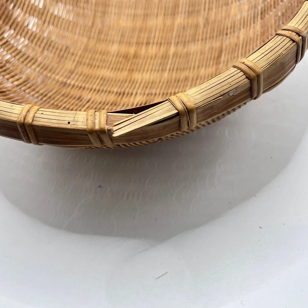 Vintage Woven Winnowing Basket Round Shallow Boho Wall Decor 12.5in